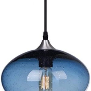 ARIAMOTION Glass Pendant Lighting for Kitchen Island Blue Modern Hanging Light Fixtures Seeded Bubble Over Sink 9.5 Inch Diam