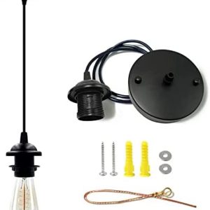 VTYXCTIGJ Industrial Mini Pendant Light Kit, Edison Retro Pendant, UL E26 Lamp Socket Vintage Pendant Light Cord, Mini Ceiling Hanging Light Fixtures, Adjustable Hanging Light Kit for Kitchen(Black)
