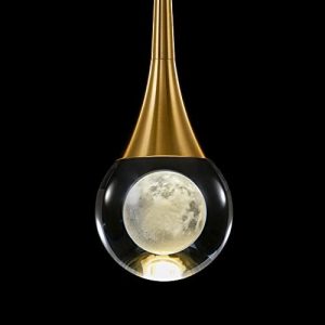 Modern Crystal Pendant Light, 1-Light Gold LED Pendant Light Fixture Contemporary Globe Pendant Lighting for Kitchen Island, Dining Room