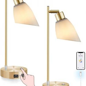Keymit Bedside Lamps Set of 2, Table Lamps for Bedroom Set of 2, lamparas de mesa de Noche, Fully Dimmable Touch Lamp, Gold Desk Lamp with 2 USB Charging Ports, LED Bulb Included