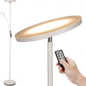 Led Floor Lamp – Soarz Torchiere Floor Lamp with Adjustable Reading Lamp,2000lumens Main Light and 400lumens Side Reading Light for Living Room, Bedroom, Office, Working with Remote Control, White