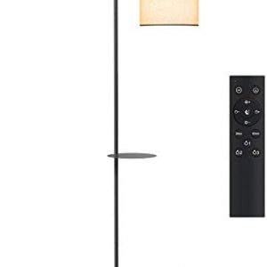 tomons Floor Lamp, LED Standing Lamps with Remote Control and Adjustable Dimmable Bulb, Tall Industrial Arc Reading Light with Hanging Fabric Lampshade, Removable Shelf for Living Rooms, Bedrooms