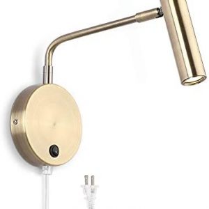 Wall Lamps That Plug in, Joossnwell Bronze Metal Industrial Wall Spotlight with Switch on Off for Home Bedside Lighting Fixtures Warm White 3000K 1 Pack