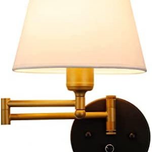 IKE Swing Arm Wall Lamp, Bedside Wall lamp with dimmable Switch and USB Charging Port, Indoor Plug in Wall Sconces, Suitable forbedroome,Living Room, Reading,White(a-002)