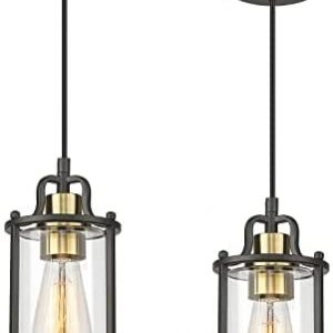 Emliviar 2 Pack Modern Pendant Light Fixtures, Small Glass Hanging Lights for Kitchen Island with Metal Cage, Black and Gold Finish, YCE254M1L-2 BK+BG