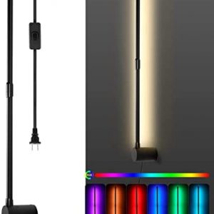 Wall Lamp with Plug in Cord, Matte Black Wall Sconce with On/Off Switch 31.8″ RGB Wall Light with Remote, 350° Rotate Plug in Wall Sconce Dimmable for Home Decor, Living Room, Bedroom, Party