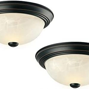 Design House 587519 Traditional 2 Pack 2-Light Indoor Dimmable Ceiling Light with Alabaster Glass for Bedroom Hallway Kitchen Dining Room, Oil Rubbed Bronze