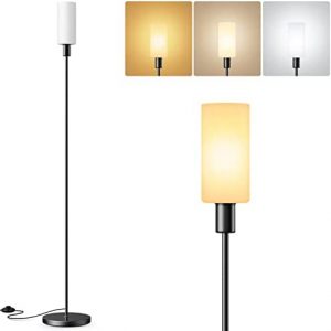 XMEYE Floor Lamp for Living Room, 3 Colors Temperature Modern Light with Foot Control, Slim Minimalist Standing Lamp with Jade White Matte Glass Shade ( 9W LED Bulb Included), Black