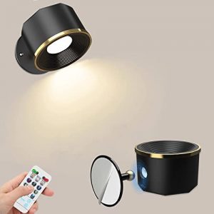 LED Wall Mounted Reading Lights, Wall Sconce 4 Color Modes & 3 Brightness, 2 Pack Wall Lights Rechargeable Battery Operated 360°Rotate Cordless Multifunctional Magnetic Wall Lamp with Remote