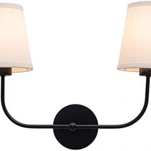 VILUXY Vintage Double Sconce Antique Wall Sconces Bedside Wall Lighting Fixture with Off-White Fabric Shade for Bedroom, Hallway, Entryway, Passway, Bathroom, Vanity 2-Light