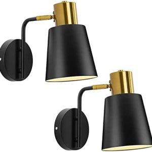 YINGFK Vintage Wall Sconces, 2 Pack Industrial Wall Light Fixture with E26 Base, Metal Rustic Wall Sconce Lighting, Antique 360 Degree Adjustable Black Wall Lamp for Bedroom Bathroom Kitchen Aisle