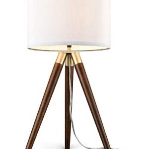Light Society Celeste Tripod Table Lamp, Walnut Wood Legs with Satin Nickel Finish and White Fabric Shade, Mid Century Contemporary Modern Style Table Lamp
