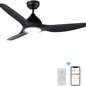 52 inch Smart Ceiling Fan with Remote Control, Outdoor & Indoor Low Profile Modern Ceiling Fans with Dimmable LED Light Kit, Timer with 10 Speeds, Works with WIFI/Alexa/Google Home/Siri (Black)
