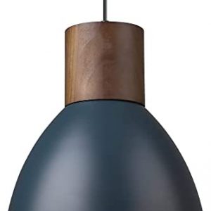 ELYONA Modern Pendant Light for Kitchen Island, Wood Hanging Light 11.6″ Metal Shade, Adjustable Height, Pendant Light Fixture for Dining Room, Coffee Bar, Living Room, Bedroom – Dark Blue