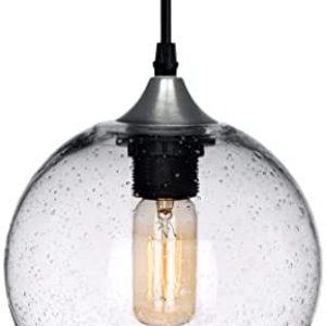 ARIAMOTION Pendant Lighting Glass Pendant Lights Kitchen Island Modern Clear Globe seeded Bubbles Over Sink Table Brushed Nickel 7.4 Inch Diam