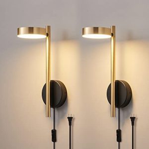LED Wall Sconce Plug in Set of 2 Gold Wall Light for Bedroom headboard Wall lamp with Switch 6W Rotatable sconces Wall Lighting