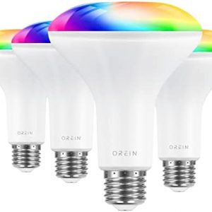 OREiN Smart Flood Light Bulbs, Music Sync RGBTW LED Color Changing Light Bulb, 65W Equivalent BR30 WiFi LED Light Bulbs, WiFi Smart Bulbs That Work with Alexa/Google Home/Siri, 650LM CRI>90 4 Pack