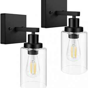 Ascher 1-Light Vanity Wall Light, Set of 2, Vintage Wall Sconces Lamp with Clear Glass Shade for Mirror Bedroom Hallway, Black Finish, E26 Base (Bulbs Not Included)