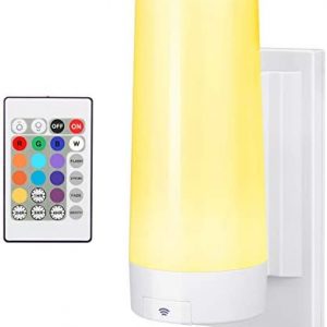 BIGLIGHT Wireless Wall Sconce Light Battery Operated, Multi Color Changing, Remote Controlled, Dimmable Night Light, RGB Stick on Lamp for Hallway Bathroom Kids Bedroom Home Decor Mood Lighting