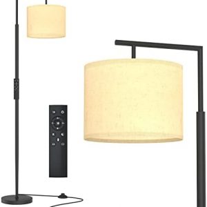 Floor Lamp for Living Room, LED Floor Lamp with Remote Control, 4 Color Temperature LED Bulb Included, Modern Standing lamp with Linen Lampshade for Bedroom,Matte Black