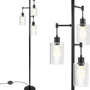 Industrial Floor Lamp for Living Room, Tree Floor Lamp with 3 Hanging Bubble Glass Shade & ST58 Edison LED Bulbs, Sturdy Base Tall Vintage Pole Light Great for Farmhouse Rustic Home Bedroom Office