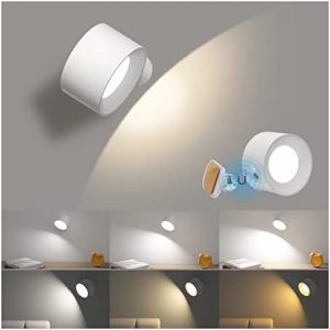 Battery Operated Wall Light, LED Wall Lamp with 360°Adjustable Lighting Indoor Wall Light with 3 Color Modes 3 Brightness Levels Touch Control, Wall Mounted Lamp for Bedroom Reading Bedside-1Pack