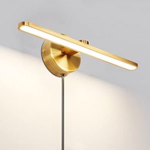 MantoLite LED Vanity Lighting Fixtures, 16 inch Wall Mounted Plug in Light Fixtures, Bathroom Over Mirror Lamp Modern Home Bedside Wall Picture Lamps Sconces,11W 3000K Brass Make-up Mirror Front Lamp
