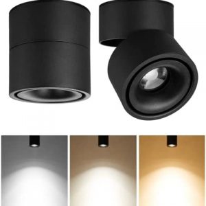 Dimmable Smart LED Ceiling Spotlight,360°Adjustable Surface Mounted 10W COB Lighting -via APP Stepless Dimming Warm Light 3000K to Cool White 6000K Ceiling Downlight-Aluminum Wall Swivel Lamp (Black)