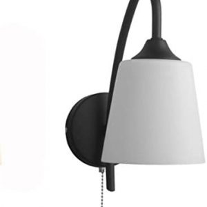 Wall Lamp with Pull Chain Switch E27 Bedside Lamp Bedroom Living Room Creative Modern Metal Glass Shade Wall Sconces