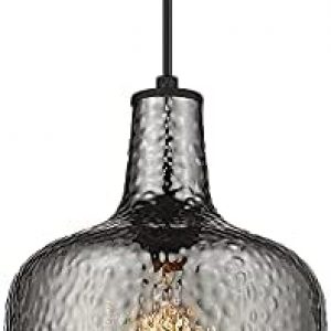 Modern Kitchen Lights – Autelo 8″ Hanging Light Fixture with Smoky Gray Finish Indoor Glass Pendant Lighting for Kitchen Island Living Room Dining Room H9163 GY