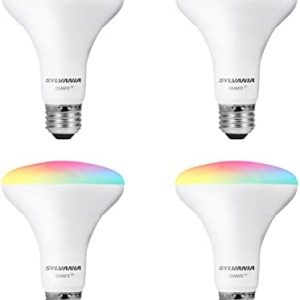 SYLVANIA Wifi LED Smart Light Bulb, 65W Equivalent Full Color and Tunable White BR30, Dimmable, Compatible with Alexa and Google Home Only – 4 Pack (75688)