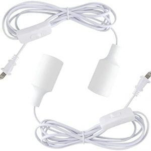 Plug in Hanging Light Kit, Retro Hanging Lights with Plug in Cord, E27 E26 Industrial Pendant Light Fixture, 9.8 FT Cord with On/Off Switch Hanging Lamp for Living Room Bedroom 2 Pack (White)