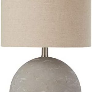 Amazon Brand – Stone & Beam Industrial Round Concrete Table Desk Lamp with Light Bulb and Beige Shade, 16″H