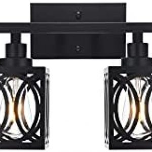 LauxaL Vanity Light Fixture Black 4 Light Industrial Cage Wall Sconce Lights Farmhouse Bathroom Lighting Vintage Metal Indoor Wall Mounted Lamp for Kitchen Dining Room Bedroom Hallway Foyer Mirror