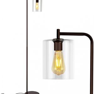 Brightech Elizabeth LED Floor lamp, Tall Lamp with Glass Shade & Edison Bulb, Industrial Lamp for Living Rooms & Offices, Vintage Standing Lamp for Bedroom in Farmhouse or Rustic Style – Bronze