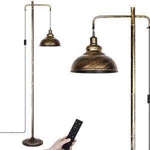 Golden Industrial Floor Lamp for Living Rooms,Bodkar Rustic Floor Task Lamp Tall Standing Lamp for Bedrooms Reading Office with Remote-Control Light Bulb