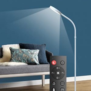 Floor Lamp, LED Floor Lamps with Remote and Touching Control, 1 Hour Timer, 4 Colour Temperatures with Stepless Dimmable Black Floor Lamp Modern Floor Lamp for Bedroom Living Room (White)
