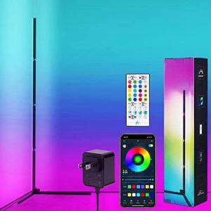 Corner Floor Lamp, Miortior RGB LED Floor Lamp with Smart App & Remote Control, Music Sync, 16 Million Color Changing Floor Lamp with 5V/2A Power Adapter for Living Room, Bedroom, Gaming Room