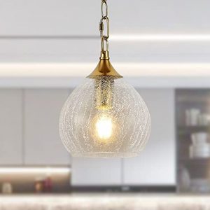 ROLERADA Globe Pendant Light Fixture – Brushed Gold Pendant Light with Cracked Glass Shade, 1-Light Glass Pendant Lighting for Kitchen Island Dining Table Hallway