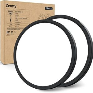 2 Pack LED Flush Mount Ceiling Light, 9 Inch 5000K Flush Mount Light Fixture, 24W Thin Round Flat Led Ceiling Light Black for Hallway, Kitchens, Stairwells, Bedrooms.etc