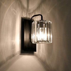 Modern Wall Light Lamps, Indoor Wall Fixture in Matt Black Finish, Crystal Wall Mount Lighting with Clear Glass Shade, Elegant Wall Sconces for Living Room Bedroom Bathroom Hallway Doorway