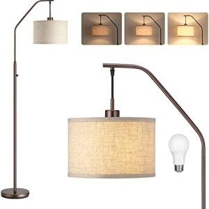 DEWENWILS Modern Arched Floor Lamp with Hanging Lampshade, Standing Tall Arc Lamp, Corner Reading Light for Living Room, Bedroom, Office, Simple Design Farmhouse Style, 10W 3000K LED Bulb Included
