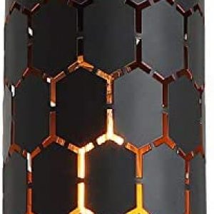 Contemporary Pendant Light with Cylindrical Metal Cage, One-Light Adjustable Industrial Mini Pendant Lighting Fixture for Kitchen Island Cafe Bar, Gold Inner and Black Finish