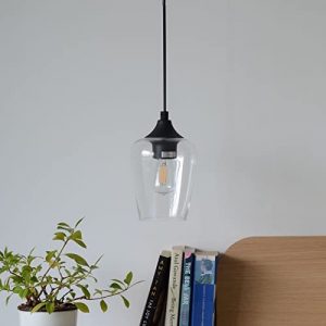 VONLUCE Modern Industrial Small Glass Pendant Light, Hanging Farmhouse Ceiling Fixture, Black Metal Accents & Clear Glass Shade, Lighting for Kitchen Island, Dining Table, Bedroom & Hallway