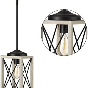 DEWENWILS Pendant Light, Adjustable Hanging Light Fixtures for Flat and Slop Ceiling, Vintage Farmhouse Pendant Light with Wooden Grain Finish for Bedroom, Kitchen, Living Room, E26 Base, ETL Listed