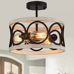 MEIXISUE 3-Lights Farmhouse Ceiling Light Fixture Black and White Birch Finish Round Metal Flush Mount Ceiling Lights for Kitchen Dining Room Bedroom Entryway Corridors