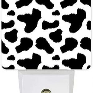 Plug-in Night Light,Farmhouse Cows Black White Spots Wall LED Lamp with Sensor Auto Dusk to Dawn Sensor,Animals Skin Seamless Nightlights for Bedroom,Bathroom,Kitchen,Hallway,Stairs Decor