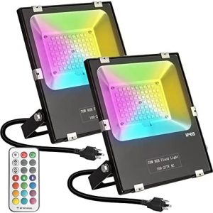 LED Flood Light, 700W Equivalent RGB Color Changing,Led Stage Landscape Lighting with Remote Control,IP65 Waterproof Led Party Spot Light Floodlight Wall Washer lamp Halloween Christmas(2 Pack)