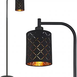 Industrial Floor Lamps for Living Room, Modern Standing Lamps for Bedroom with 6W LED Bulb, Foot Switch, Farmhouse Floor Lamp with Decorative Lampshade, Metal Tall Stand up Light, Vintage Lamp, Black