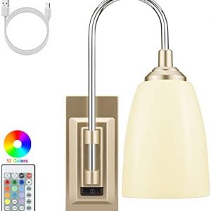 LUXSWAY Rechargeable Battery Wall Sconce with Remote, 12 Color Changing, Wireless Wall Lamp Over Bed Headboard Light, Wall Mounted Light for Hallway Bedroom Home Decor, Dimmer & Timer Off-1Pack